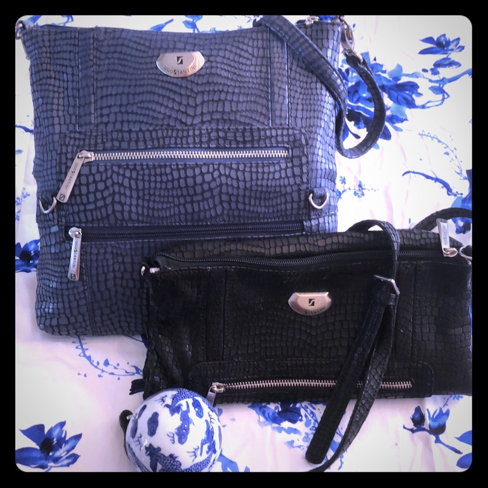 Ugo Santini 3 in 1 blue leather crossbody